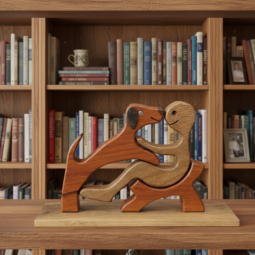 Ron Acton - Wood - Dog with boy -  - Wood Art - McMillan Arts Centre & MAC Box Office