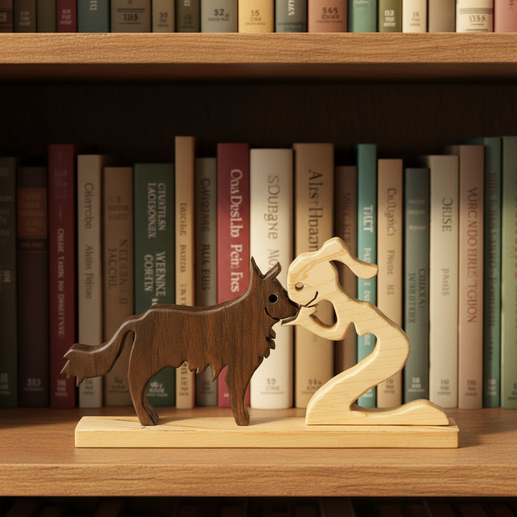 Ron Acton - Wood - Dog with girl -  - Wood Art - McMillan Arts Centre & MAC Box Office