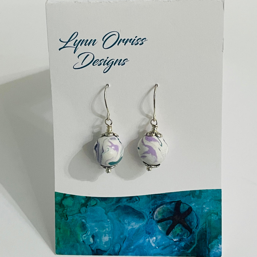 Lynn Orriss - Earrings - Purple & Teal on white - small ball