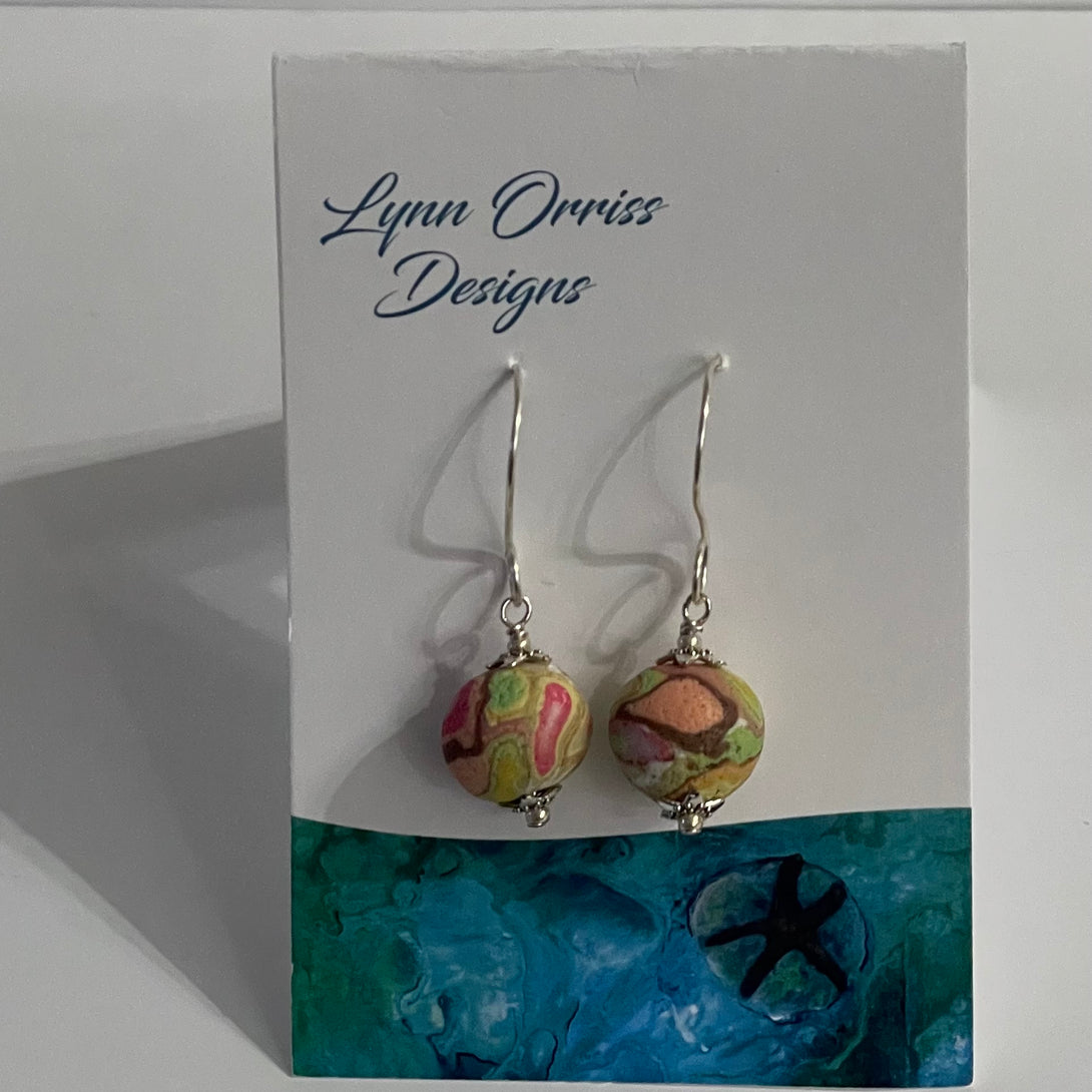 Lynn Orriss - Earrings - Pink/coral/green swirls - Small ball