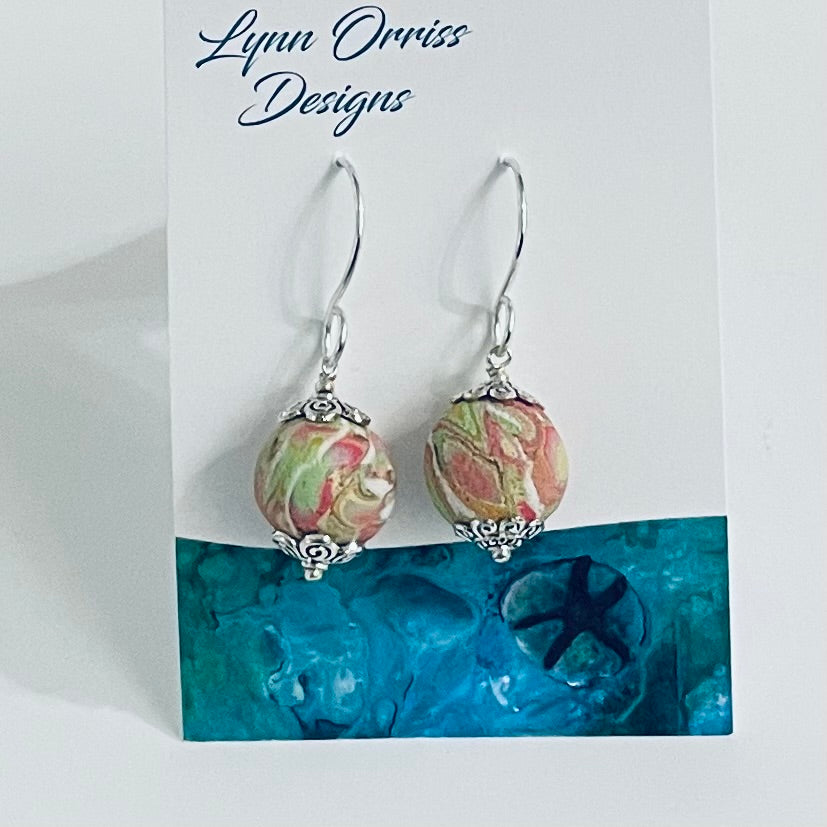 Lynn Orriss - Earrings - Pink/green swirls - Medium ball