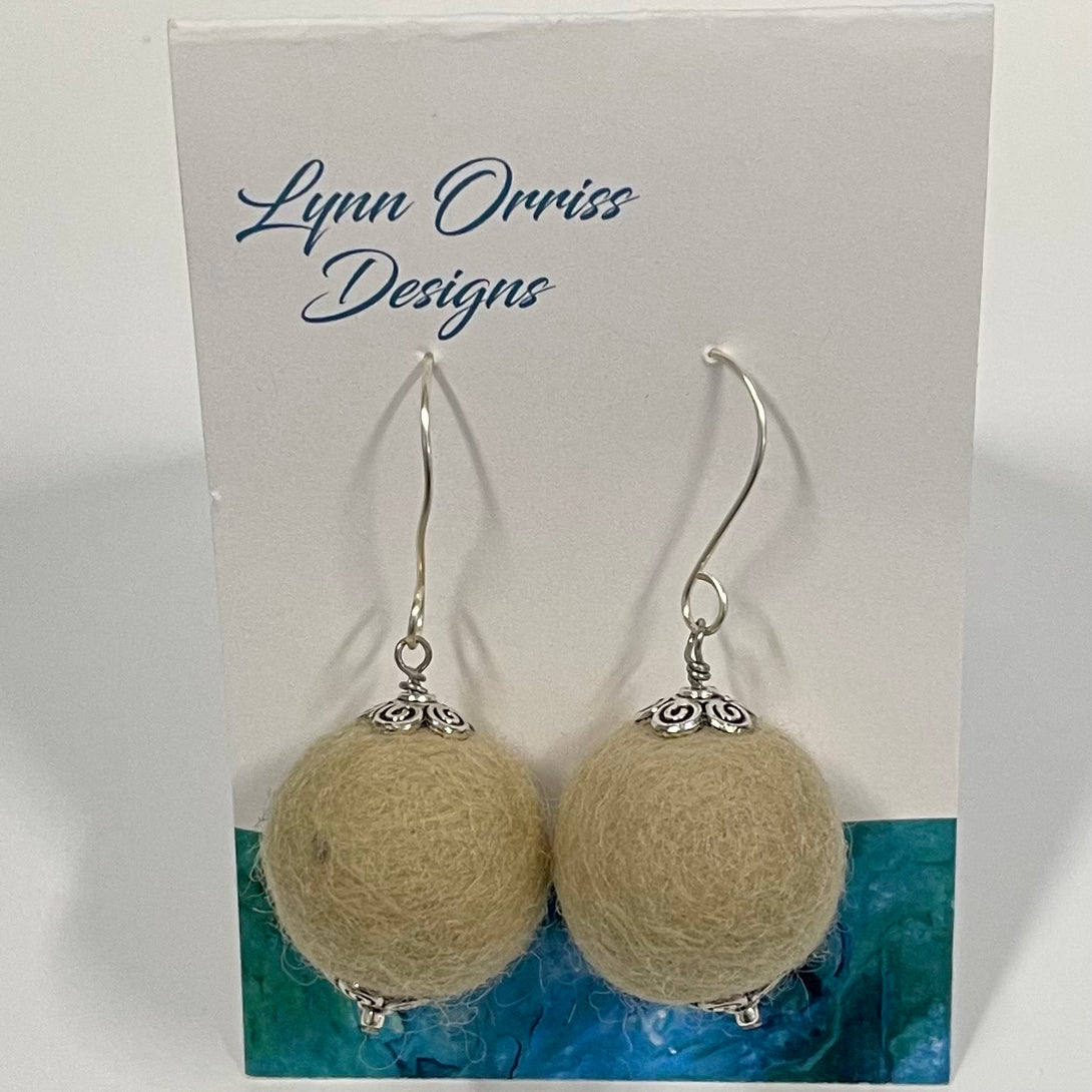 Lynn Orriss - Earrings - Felted Beige Ball - large