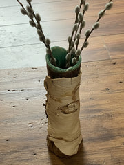 Load image into Gallery viewer, Penelope Harber - Pottery Vase  - turquoise interior with a birch bark exterior -  - Pottery - McMillan Arts Centre &amp; MAC Box Office