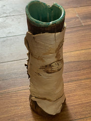 Load image into Gallery viewer, Penelope Harber - Pottery Vase  - turquoise interior with a birch bark exterior -  - Pottery - McMillan Arts Centre &amp; MAC Box Office