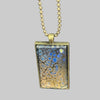 Linda Campbell -Pendant - Large Rectangle -gold & blue, on brass chain