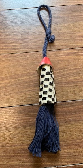 Lynn Northwood - Pottery - Tassel - black/white check with red top, navy tassel, 8