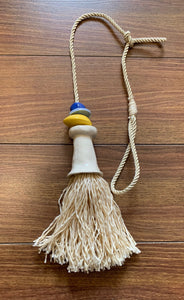 Lynn Northwood - Pottery - Tassel - light blue,blue,yellow, cream ceramic, cream tassel - 8"L -  - Pottery - McMillan Arts Centre & MAC Box Office