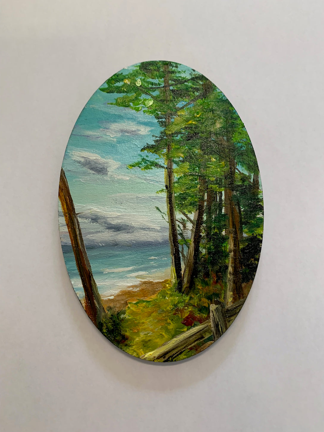 Margery Blom -Mini Oil Painting - Rathtrevor Beach - Oval 3.5x5.5