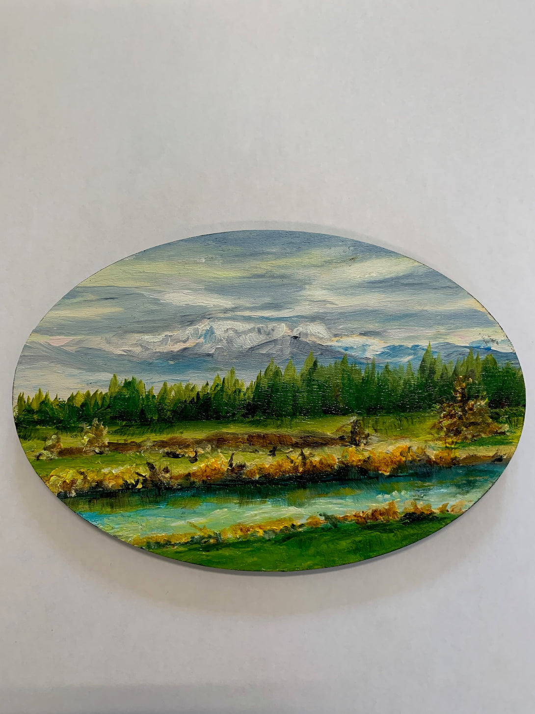 Margery Blom -Mini Oil Painting - Mount Arrowsmith - Oval 3.5x5.5