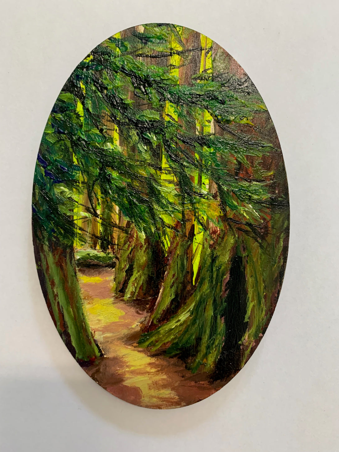 Margery Blom -Mini Oil Painting - Cathedral Grove- Oval 3.5x5.5