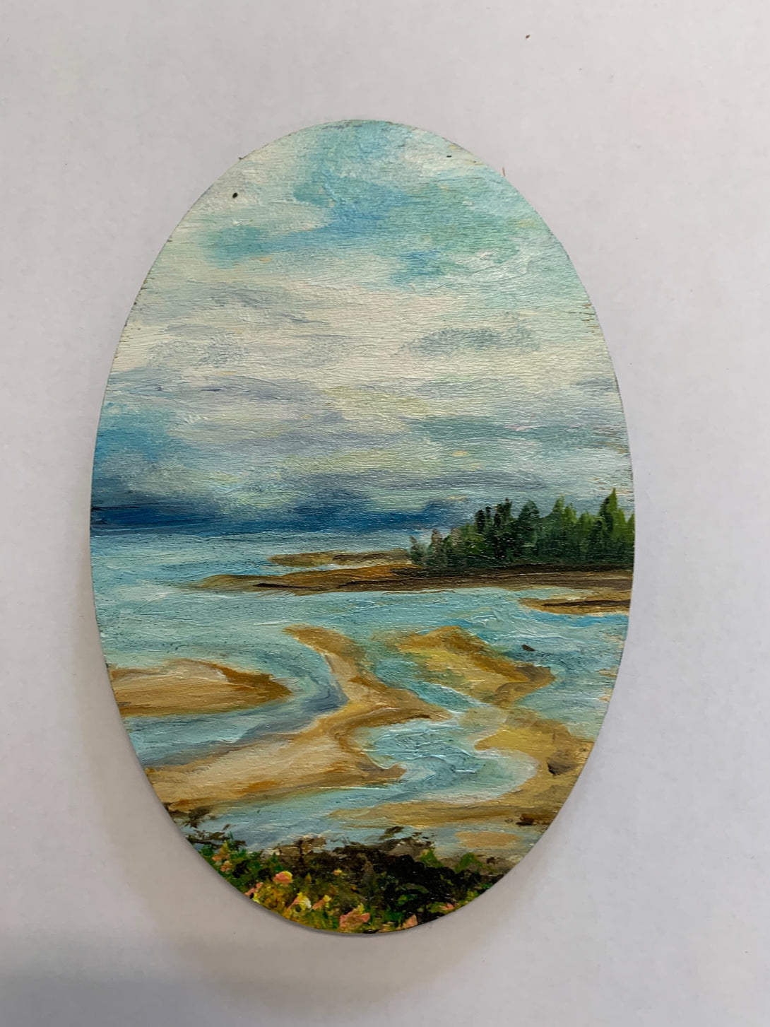 Margery Blom -Mini Oil Painting - Parksville Beach - Oval 3.5x5.5