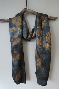 Karen MacRae -  Satin Scarf - Navy - Botanical print