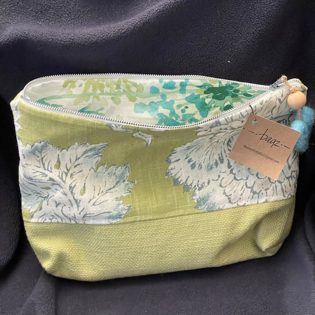 Jane Osborne - Textile - Carry all bag - Lime green floral with lime green linen - Jane Osborne - McMillan Arts Centre Gallery, Gift Shop and Box Office - Vancouver Island Art Gallery