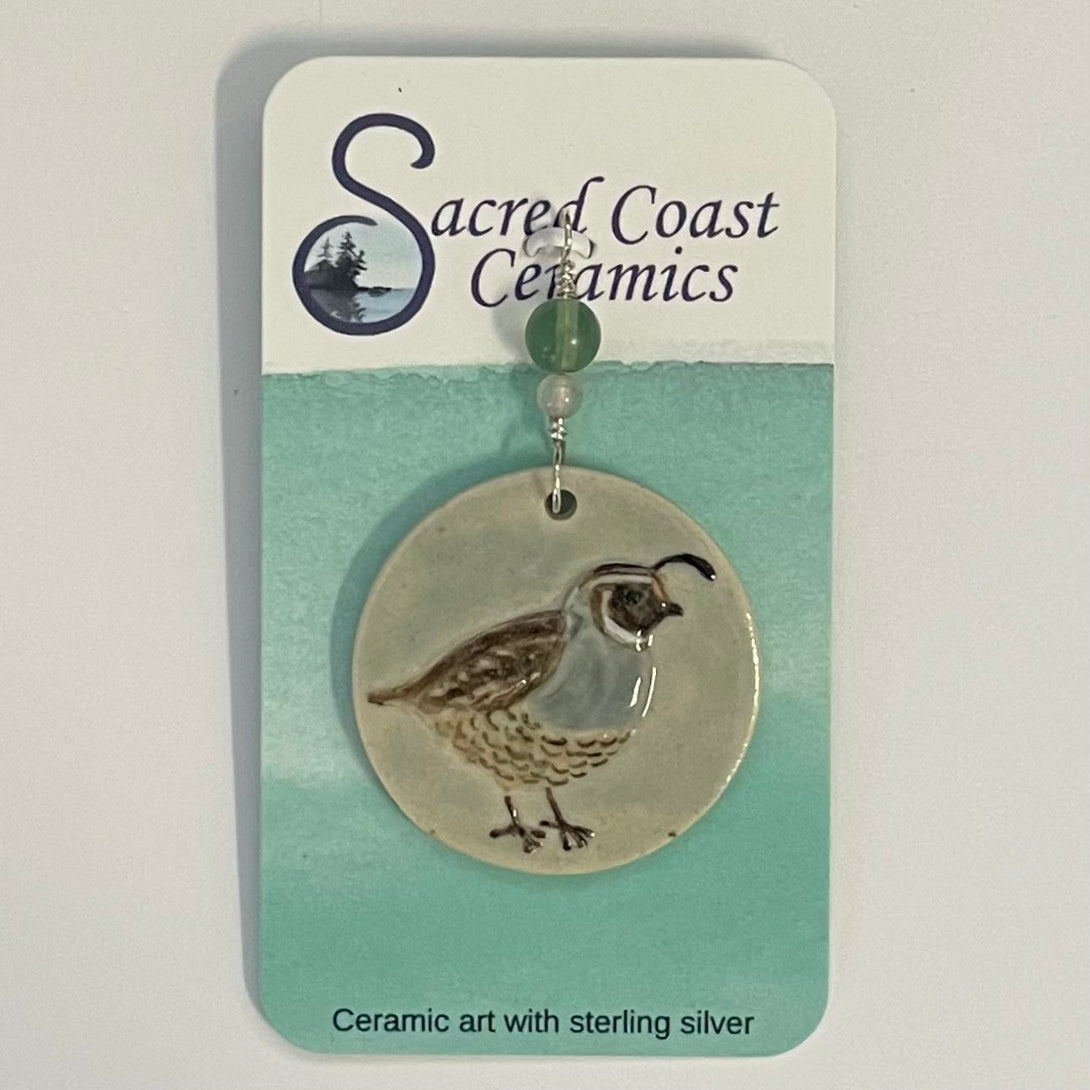 Sacred Coast Ceramics - Pendant - Quail with semi-precious stones, s.s. 18