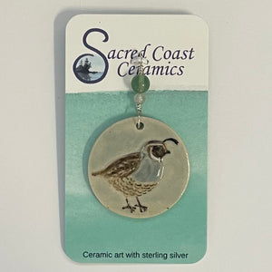 Sacred Coast Ceramics - Pendant - Quail with semi-precious stones, s.s. 18" chain - Stephanie Bergman - Sacred Coast Ceramics - Jewellery - McMillan Arts Centre & MAC Box Office