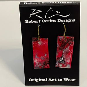 Robert Cerins - Earrings - Red with black - Rectangle - Robert Cerins - McMillan Arts Centre Gallery, Gift Shop and Box Office - Vancouver Island Art Gallery
