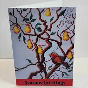 Muriel Bush - Christmas Card - "Seasons Greetings" Bird in a Pear Tree - Muriel Bush - Card - McMillan Arts Centre & MAC Box Office