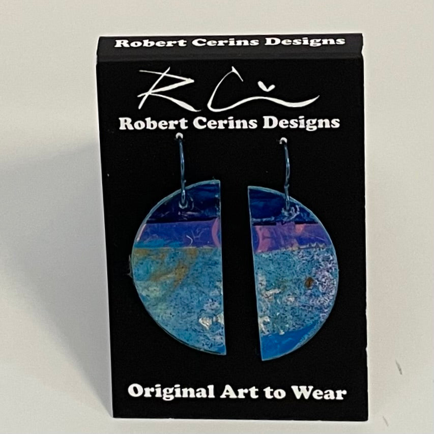 Robert Cerins - Earrings - Blue with metallic band - Robert Cerins - McMillan Arts Centre Gallery, Gift Shop and Box Office - Vancouver Island Art Gallery