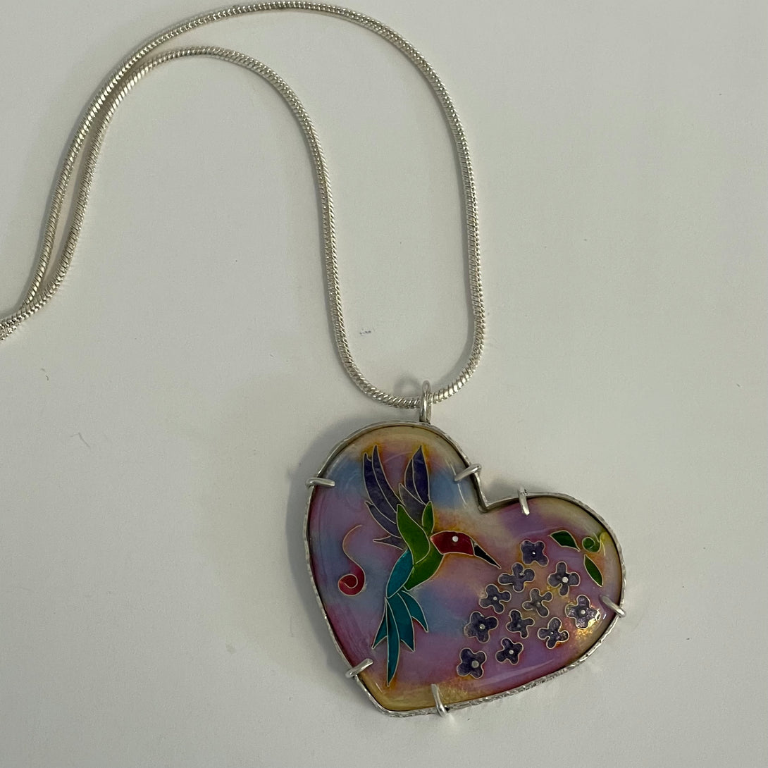 Gina Shear - Pendant - Hummingbird  - heart shape - Gina Shear - McMillan Arts Centre Gallery, Gift Shop and Box Office - Vancouver Island Art Gallery