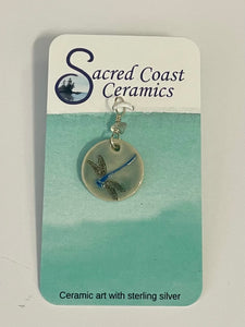 Sacred Coast Ceramics - Pendant - Dragonfly, semi-precious stone, s.s. 18" chain