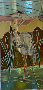 Marlene Allard - Stained Glass - Heron in the Marsh - Marlene Allard - Beaufort Stained Glass - McMillan Arts Centre Gallery, Gift Shop and Box Office - Vancouver Island Art Gallery