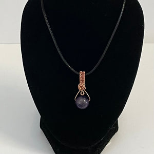 Quicksilver Creations - Pendant - Dark Amethyst wrapped with copper, 16" black cord - Quicksilver Creations - Jewellery - McMillan Arts Centre & MAC Box Office