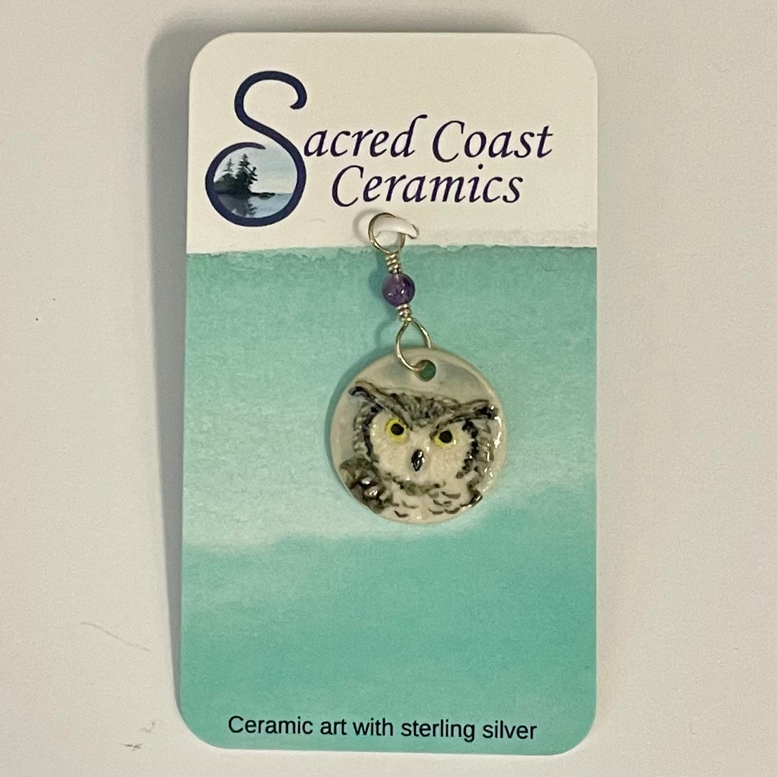 Sacred Coast Ceramics - Pendant - Owl, semi-precious stone, s.s. 18
