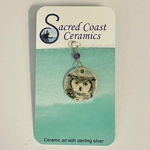 Sacred Coast Ceramics - Pendant - Owl, semi-precious stone, s.s. 18" chain