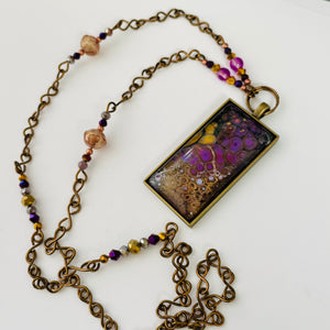 Linda Campbell -Pendant - Large Rectangle - Brass chain with beads - Linda Campbell - Jewellery - McMillan Arts Centre & MAC Box Office