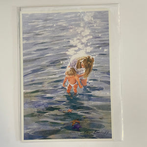 Peggy Burkosky - Card - Mother & child wading in the water - Peggy Burkosky - McMillan Arts Centre Gallery, Gift Shop and Box Office - Vancouver Island Art Gallery
