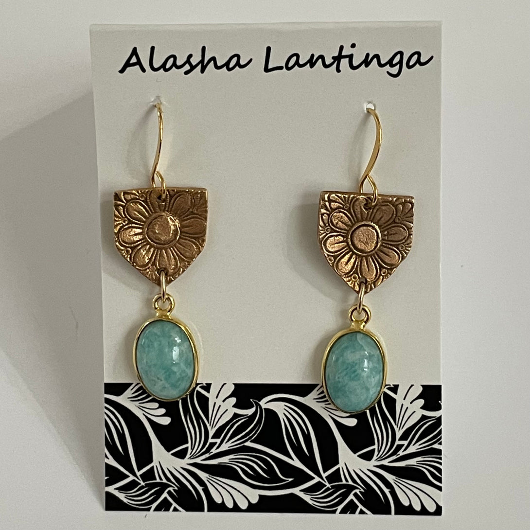 Alasha Lantinga - Earrings - Lelia with bezel Amazonite - Alasha Lantinga - McMillan Arts Centre Gallery, Gift Shop and Box Office - Vancouver Island Art Gallery