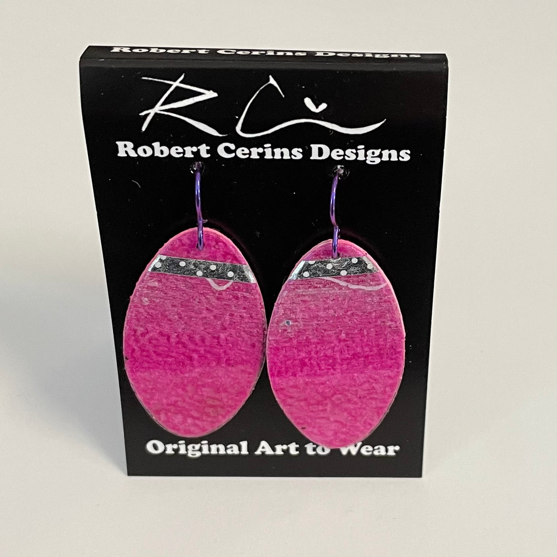 Robert Cerins - Earrings - Pink with silver - Oval - Robert Cerins - McMillan Arts Centre Gallery, Gift Shop and Box Office - Vancouver Island Art Gallery