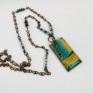 Linda Campbell -Pendant - Large Rectangle - Brass chain with beads - Linda Campbell - Jewellery - McMillan Arts Centre & MAC Box Office