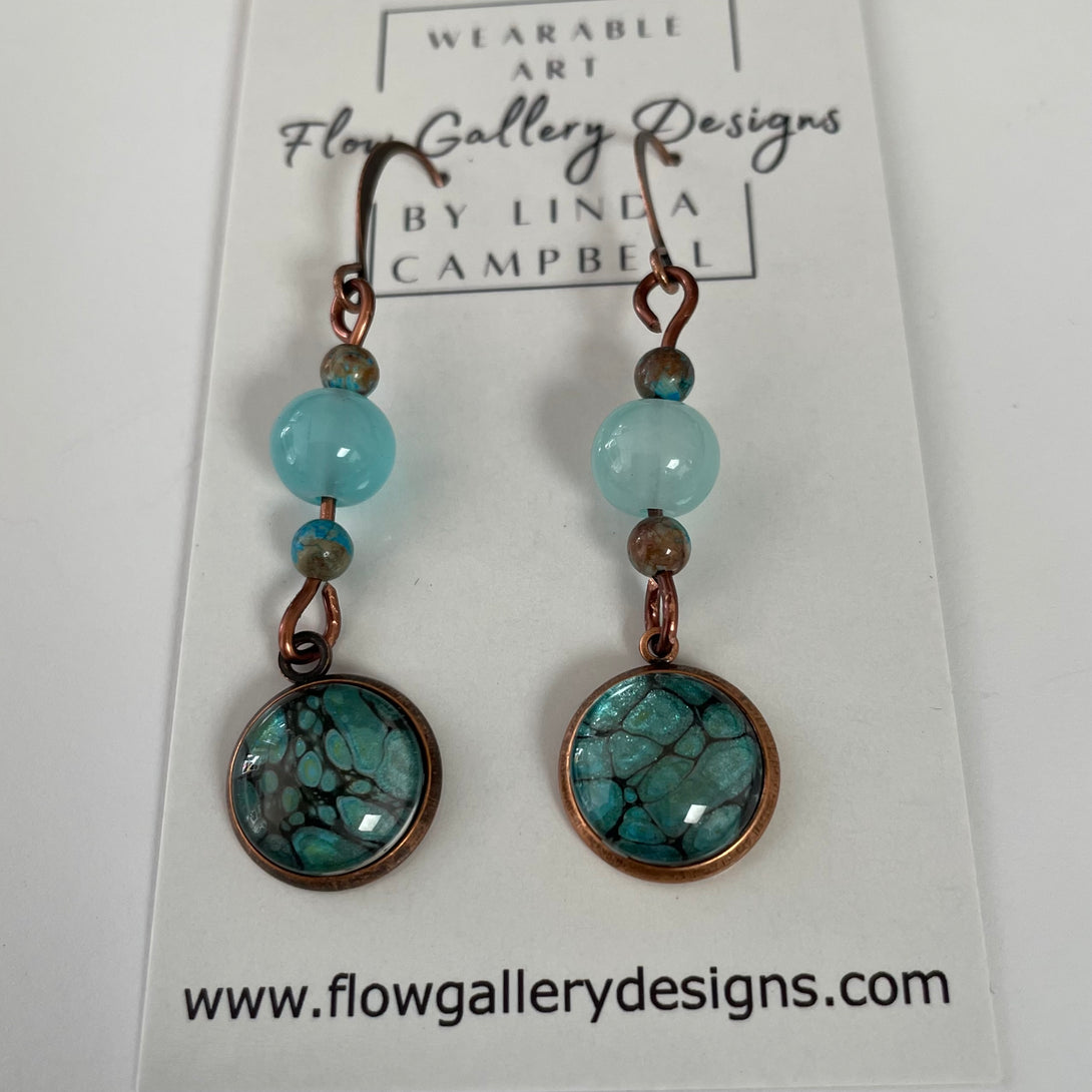 Linda Campbell - Earrings - Small disc with aqua beads on copper wire - Linda Campbell - Jewellery - McMillan Arts Centre & MAC Box Office