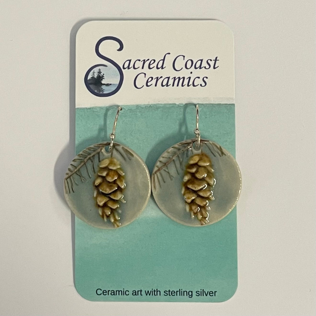 Sacred Coast Ceramics - Earrings - Pine Cone, large circle - Stephanie Bergman - Sacred Coast Ceramics - McMillan Arts Centre Gallery, Gift Shop and Box Office - Vancouver Island Art Gallery