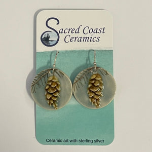 Sacred Coast Ceramics - Earrings - Pine Cone, large circle - Stephanie Bergman - Sacred Coast Ceramics - McMillan Arts Centre Gallery, Gift Shop and Box Office - Vancouver Island Art Gallery