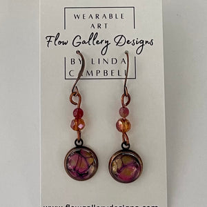 Linda Campbell - Earrings - Small disc with orange and pink bead on copper wire - Linda Campbell - Jewellery - McMillan Arts Centre & MAC Box Office