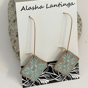 Alasha Lantinga - Earrings - Ornate Square on Long Hooks - Alasha Lantinga - Jewellery - McMillan Arts Centre & MAC Box Office