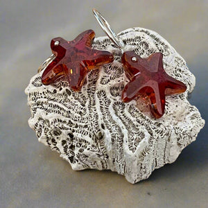 Laurie A. McDonald - Earrings - Starfish - Red Swarovski crystal - Laurie McDonald - McMillan Arts Centre Gallery, Gift Shop and Box Office - Vancouver Island Art Gallery