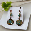 Linda Campbell - Earrings - Small disc with aqua blue and silver beads on copper wire