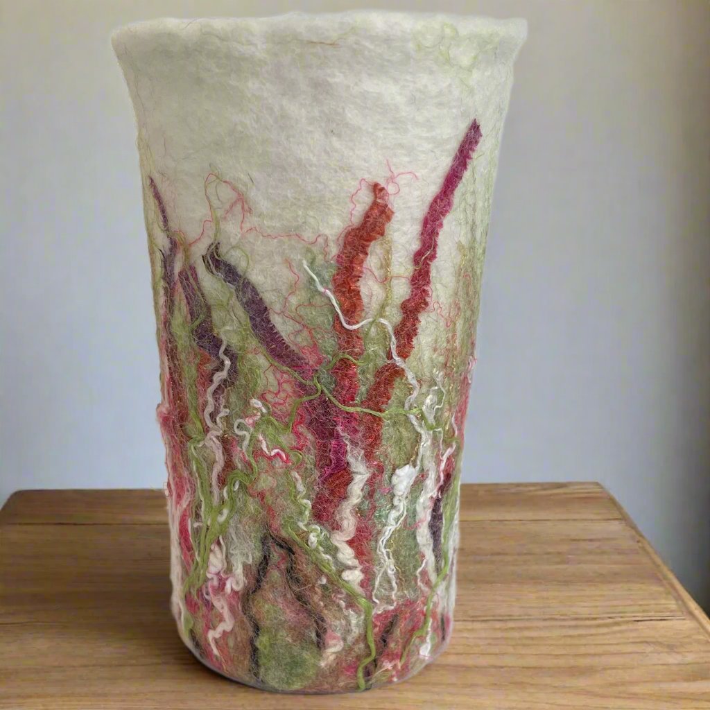 Darrell Giraldeau - Fibre Art - Felted vase with round  glass insert - Darrell Giraldeau - Fibre Art - McMillan Arts Centre & MAC Box Office