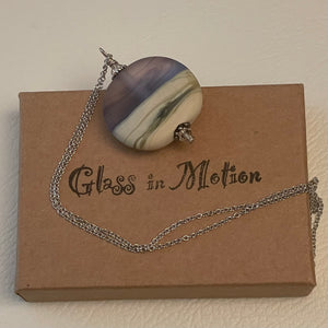 Garry White (Glass in Motion) - Necklace - Lampwork pendant - Large Circle - purple & cream matte by Garry White - Glass in Motion - McMillan Arts Centre - Vancouver Island Art Gallery