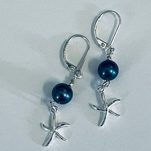 Julie Hawes - Earrings -Starfish charm & freshwater pearl on sterling silver earwires - Julie Hawes - McMillan Arts Centre Gallery, Gift Shop and Box Office - Vancouver Island Art Gallery