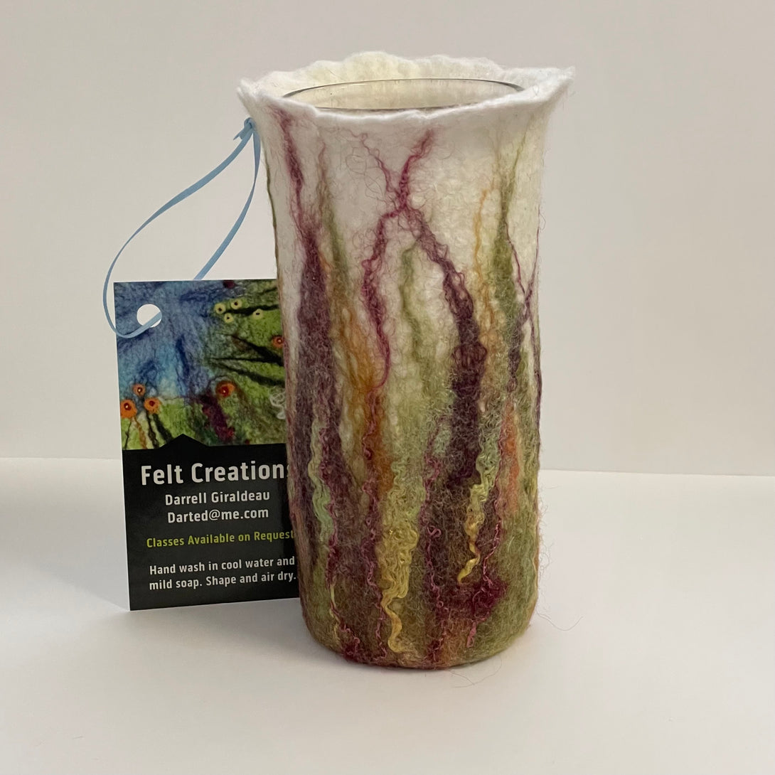 Darrell Giraldeau - Fibre Art - Felted vase with frosted glass insert - Darrell Giraldeau - McMillan Arts Centre Gallery, Gift Shop and Box Office - Vancouver Island Art Gallery