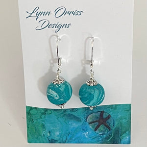 Lynn Orriss  - Earrings - Turquoise swirl  - medium ball - Lynn Orriss - McMillan Arts Centre Gallery, Gift Shop and Box Office - Vancouver Island Art Gallery