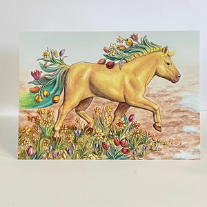 Andrea Walters - Card - Spring  Palomino Pony - Andrea Walters - McMillan Arts Centre Gallery, Gift Shop and Box Office - Vancouver Island Art Gallery