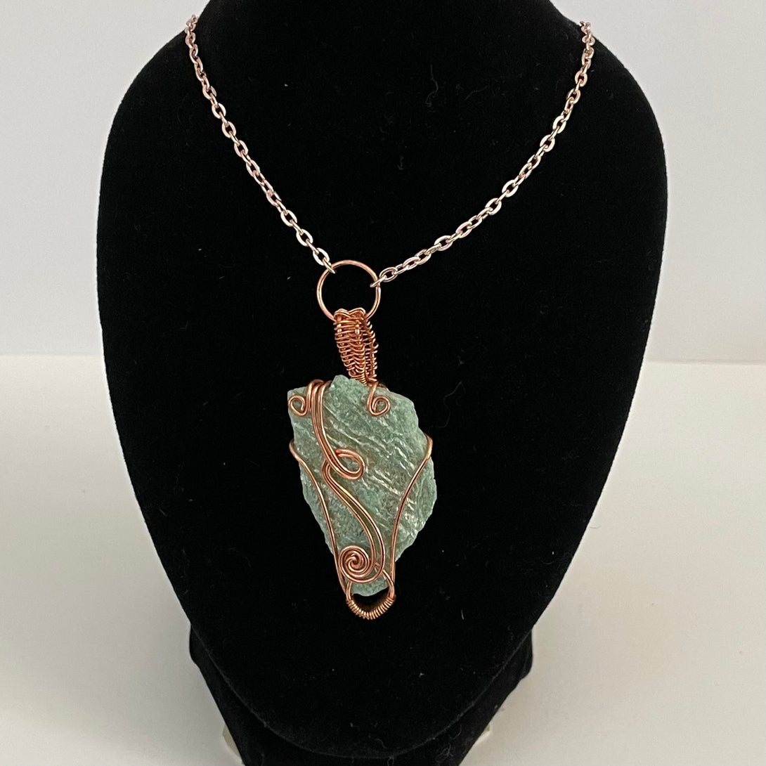 Quicksilver Creations - Pendant - Fuchsite Emerald wrapped in copper with 16