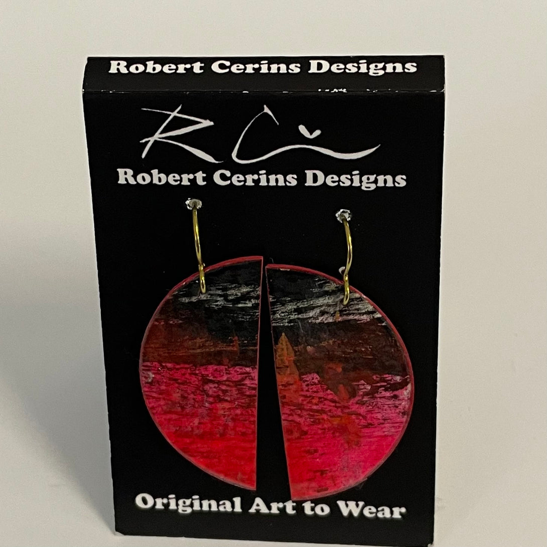 Robert Cerins - Earrings - Semi-circle - red & black - Robert Cerins - McMillan Arts Centre Gallery, Gift Shop and Box Office - Vancouver Island Art Gallery