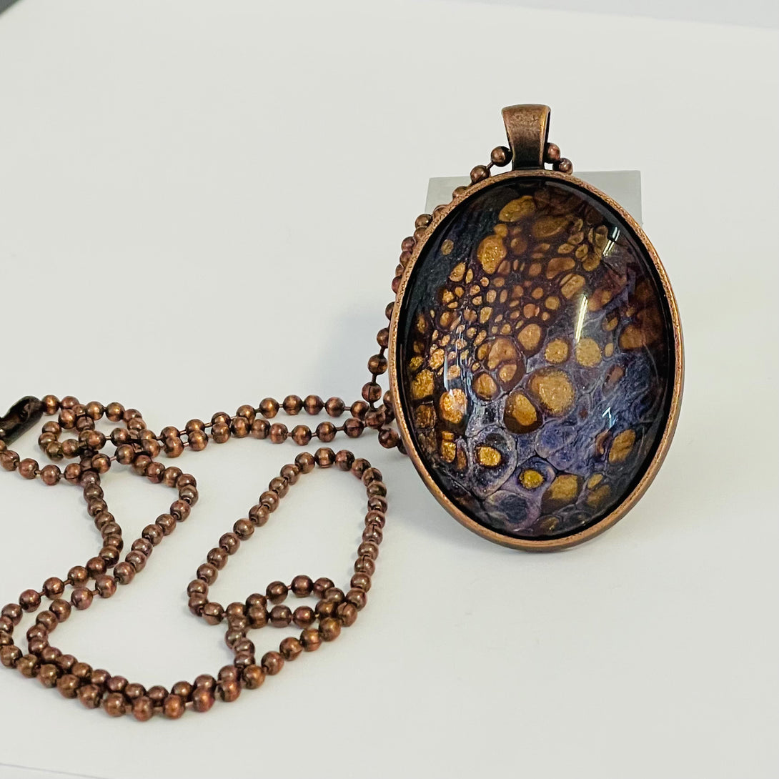Linda Campbell -Pendant - Large Oval - copper & purple, on copper chain by Linda Campbell - McMillan Arts Centre - Vancouver Island Art Gallery