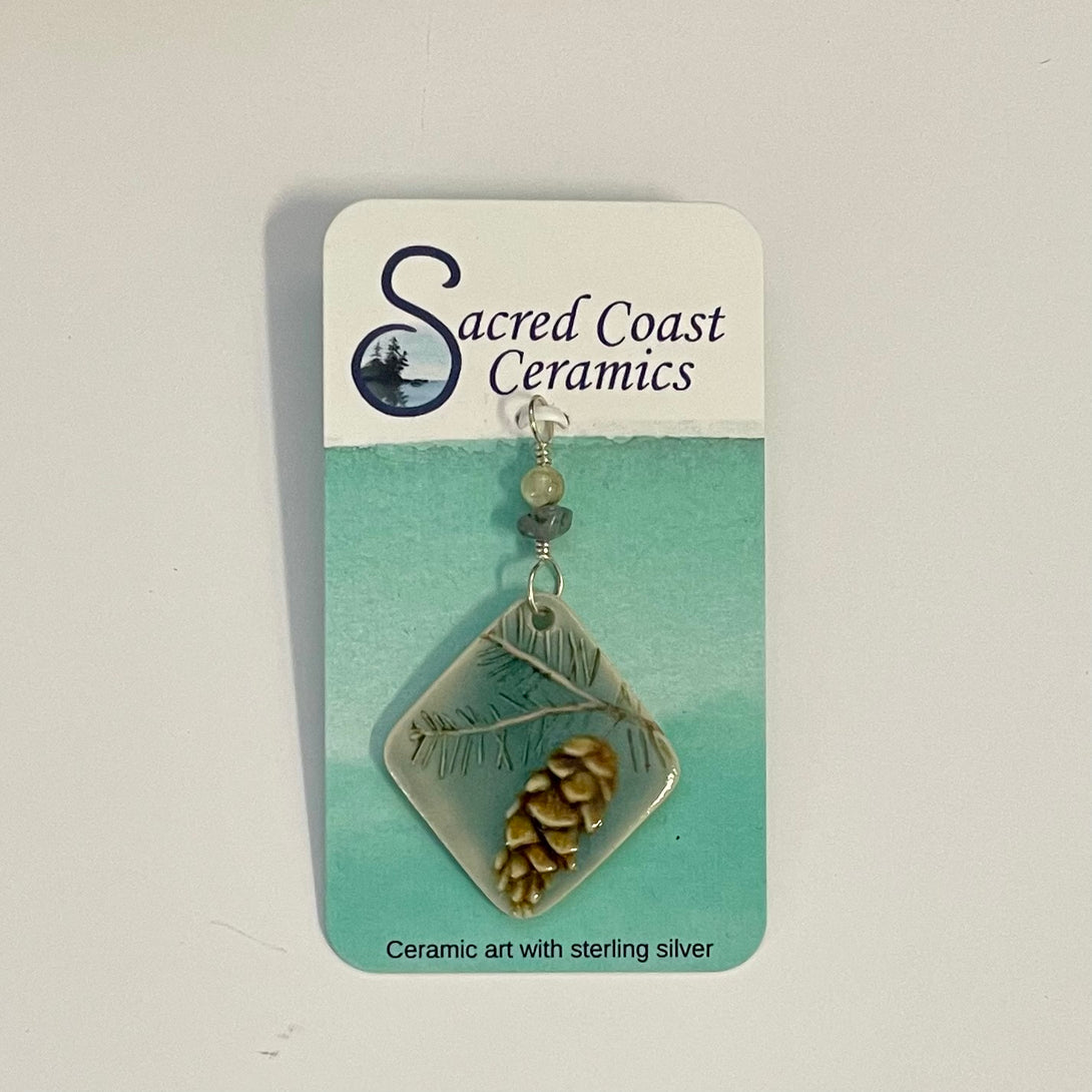 Sacred Coast Ceramics - Pendant - Pine Cone, semi-precious stone, s.s. 18